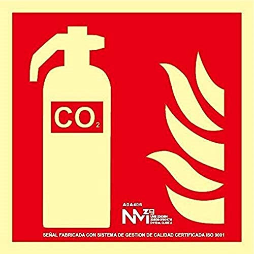 Normaluz A0A406 - Señal Luminiscente Extintor Co2 Clase A PVC 1mm 21x21cm con CTE, RIPCI y Apto para la Nueva Legislación