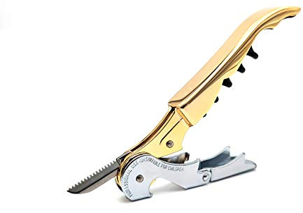 Pulltap's Genuine Classic 500 Waiter's Corkscrew – Double-Hinged Wine Key with Hinged Foil Cutter – Patented Design – Made in Spain – Gold (Oro – 24K Flash Gold)