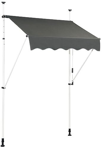 COSTWAY Tenda da Sole per Balcone, Tenda da Sole a Morsetto per Esterno, Regolabile in Altezza, Telaio Telescopico Senza Forare, Telo Resistente ai Raggi Solari (150 cm, Grigio)