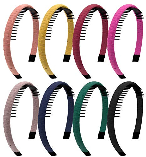 Duufin 8 Stück Haarreif mit Kamm, Zähne Stirnband Kunststoff Kamm Haarband Kunststoff Stirnband Zähne Kamm, Kopfband mit Zähnen Satin Haarreifen für Damen Mädchen