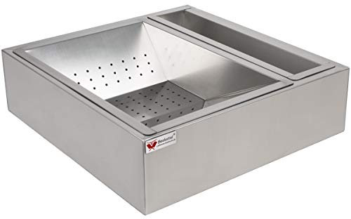 Beeketal 'BPAS-2' Profi Gastro Pommes Abtropfschale aus Edelstahl 3-teilig (Frittierseiher Grundgestell, entnehmbares Pommessieb und Ablagebehälter) - Außenabmessung (L/B/H): ca. 520 x 490 x 145 mm