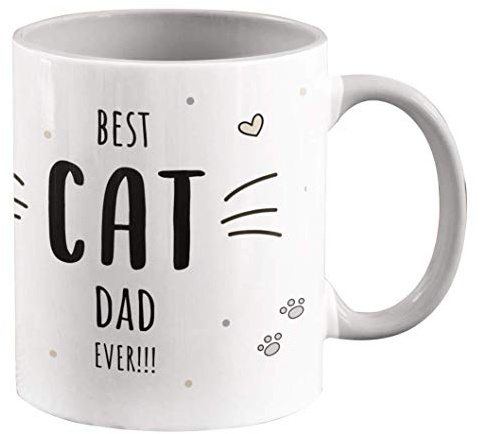TASSENPALAST Kaffeetasse personalisiert mit Name Best Cat Dad | Grau | Keramik, Tasse, 330 ml, beidseitig bedruckt, spülmaschinenfest, mikrowellengeeignet, Geschenk Katzenliebhaber