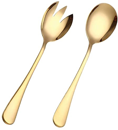 Gold Salatbesteck Set Salatlöffel Groß Salatgabel Gold Salatbesteck 2-Teilig Salatbesteck Spülmaschinenfest Salatbesteck Matt Edelstahl Für Restaurants Hochzeiten Hotel Party Geburtstag Camping