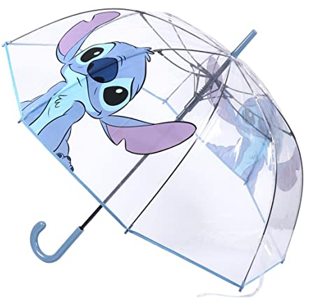 Paraguas Transparente Mujer de Stitch - Apertura Manual y Mecanismo Antiviento que Permite una Gran Resistencia al Viento