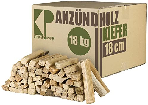 Anmachholz 5-100 kg Kiefer Anzündholz Anfeuerholz Brennholz Holz für Kamin Grill Ofen Trocken BBQ Smoker Kaminholz Anzünder 18 cm Ofenholz Ofenfertig Kingpower, Menge:18 kg