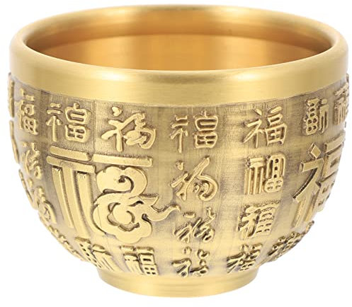 Sewroro Ciotola del cinese Bacino della ricchezza ciotola dei soldi buddista tibetano offre ciotole in ottone dorato Feng Shui Bowl per fortuna attirare ricchezza