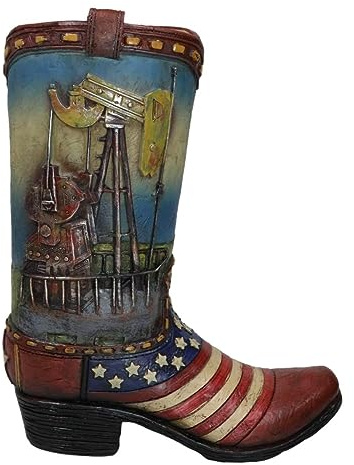 Ebros Gift Rustic Western Country Oil Derrick Rig Pump Jack USA American Flag Cowboy Boot Decorative Flower Bouquet Vase Or Planter Figurine 9 High Southwestern Centerpiece
