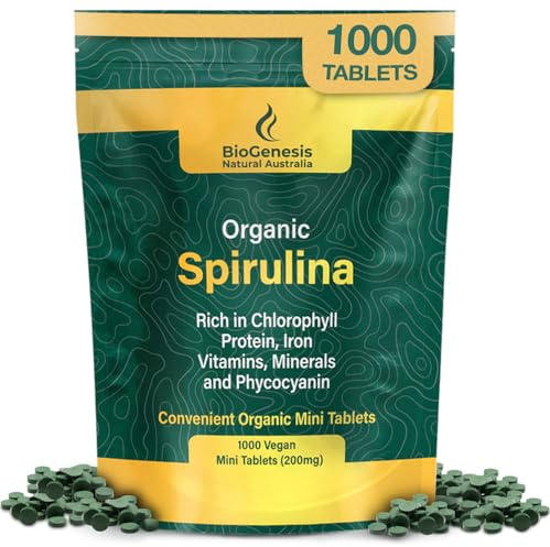 Biogenesis Organic Spirulina Mini Tablets – 1000 Count (200mg) | Australian Grown Blue-Green Algae | Rich in Phycocyanin, Chlorophyll & B Vitamins | Supports Daily Energy & Immunity | Vegan Mini Tabs