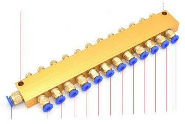 Bloc collecteur de distributeur d'huile lubrifiante à 12 voies avec raccord poussoir pour système de lubrification centralisé - 12 voies