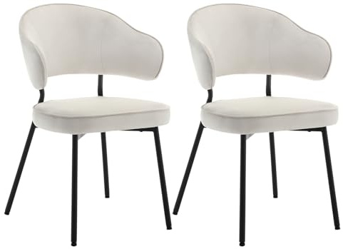 WOLTU Esszimmerstühle 2er Set, Küchenstühle gepolstert mit Armlehnen | Rückenlehne, Metallbeinen, Bezug aus Samt, für Wohnzimmer Küche Esszimmer, Creme