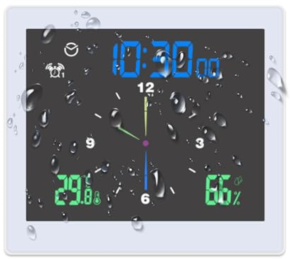 ThreeH Badezimmeruhr mit Wecker Wasserdichter Dusch Timer Digitale Wanduhr Visueller Countdown Timer Innenraumtemperatur Luftfeuchtigkeitsanzeige Weiß