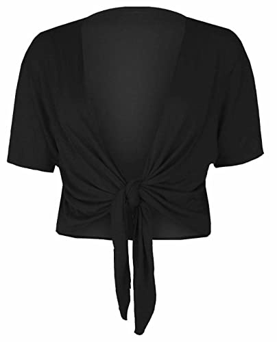 Fashion Mark Damen-Bolero, kurzärmelig, vorne gebunden, bauchfrei, einfarbig, vorne verstellbar, Größe 36-50, Schwarz , 46-48