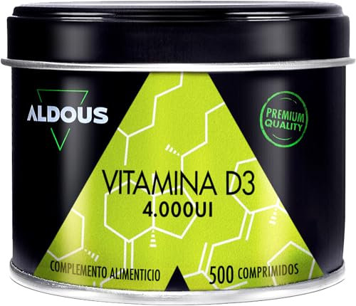 Vitamina D3 4000 UI máxima dosis - 500 comprimidos - Vitamina D Colecalciferol - Vitaminas para el sistema inmunitario y defensas - Para Músculos y Huesos - Mejora absorción Calcio - ALDOUS