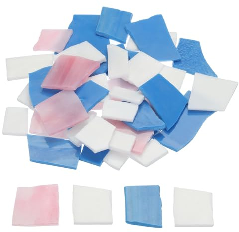 sourcing map 200 g Mosaikfliesen, unregelmäßige Glasmosaikfliesen, gebeizte Mosaikglasstücke für Heimdekoration, Kunsthandwerk, DIY-Projekte, Rosa, Weiß und Blau
