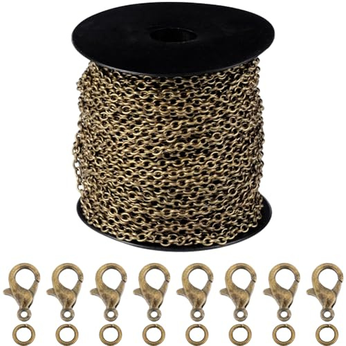 SUNNYCLUE 32.8 Fuß/10 m Ketten In Antik Bronze Schmuckkettenrolle Rolo Gliederkabel Kettenspule 5x3 mm Kettenglieder Panzerkette 20 Stück Karabinerverschluss 50 Stück Offener Biegering Für Schmuckhers