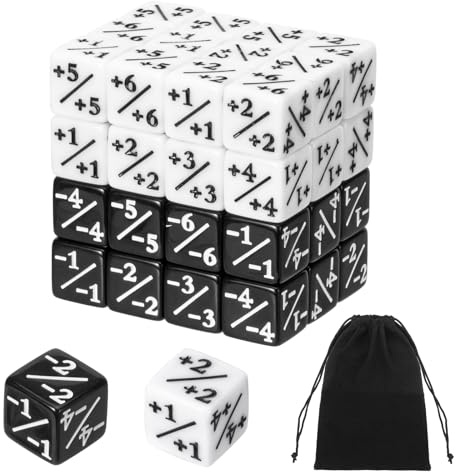MumdoYAL 48 PCS Compteurs de Dés(Noir+Blanc), Dés de Jeton Dés de Fidélité Dés D6 Cube, Compatible avec MTG, CCG, Accessoire de Jeu de Cartes ，Contenant Un Sac de Rangement
