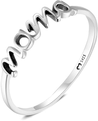 Anillo de Plata de Ley con la Palabra mama , Diseño Original y muy Especial. Anillo Plata Mujer con Acabado Plateado o Dorado. Joyería mujer ideal para parejas, regalo para madres (Baño en plata, 7)