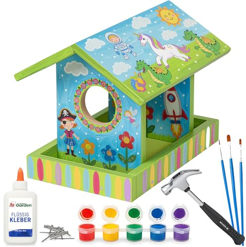 ITA DIY Mangeoire pour oiseaux à assembler et à peindre BirdieBuffet 15x23,5x18,5 cm - Kit de construction et de peinture pour enfants - Kit de bricolage pour garçons et filles