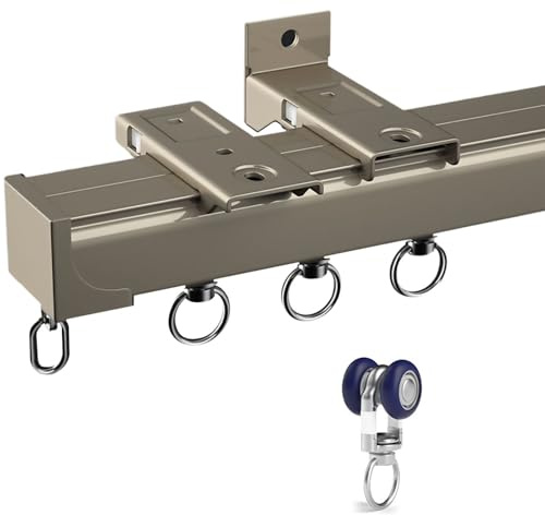 Gardinenschiene Aluminium, Vorhangschiene 1 Läufig Für Die Decken-oder Wandmontage Schiebegardinen Schiene Mit Hochleistungsrolle Für Wohn-/Schlafzimmer(Gold,1.1M/3.6FT)