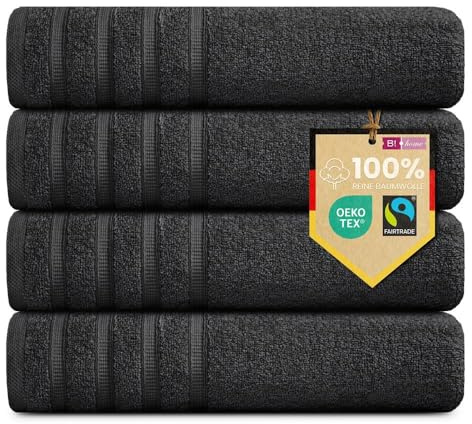 B!HOME 4er Set Premium Duschtücher [100% Baumwolle] 70x140 cm, schwarz | große Handtücher Weich, Saugstark & Pflegeleicht / Badetuch Perfekt für Bad, Strand & Reisen