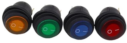Lot de 4 Mini interrupteurs à Bascule Ronds et étanches à 3 Broches, 12-24 V, 220 V, KCD1, équipement électrique avec Alimentation d'éclairage(Each Color 1PCS,4PCS_110V-220V)
