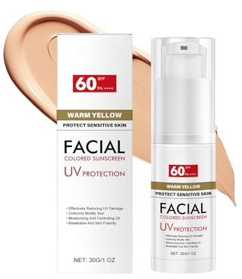 Face Tinted Sunscreen SPF 60,Light & Breathable Tinted Face Sunscreen,Oil-Controlling & Skin Balancing, Waterproof Tinted Sun Protection for Redness,Natural Coverage Facial Suncream for All Skin Types