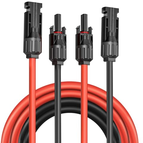 Solarkabel 4/6mm²/ Verlängerung 1M/2M/3M/4M/5M/6M/8M/10M/15M/20M – UV-beständig, TUV, VDE Zertifiziert, mit Solarsteckern, für Photovoltaikanlagen (Rot/Schwarz)(4mm²2M) (4m²/10m)