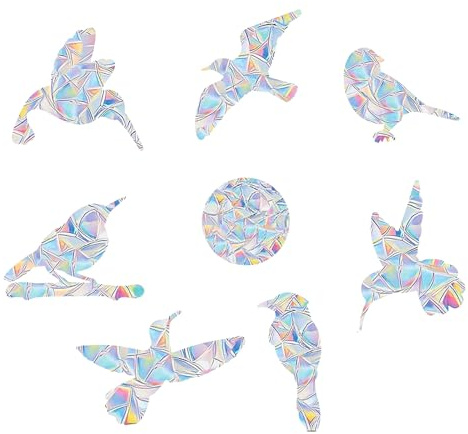 Adesivi Per Uccelli,Adesivi Anticollisione Per Finestra,48 Pezzi Anti-Collisione Statico Arcobaleno Adesivi,Riutilizzabile Suncatcher Statici Traslucidi A Forma Uccello Sticker