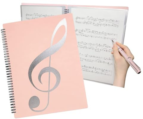 A4 Notenmappe für Notenblätter, Notenhalter, Anmerkungen, beseitigt Blendung, 30 Taschen/60 Seiten Notenordner, Spiralbindung, Organizer, Notenaufbewahrung für Dokumente Kunstwerke, Gemälde, Fotos - P