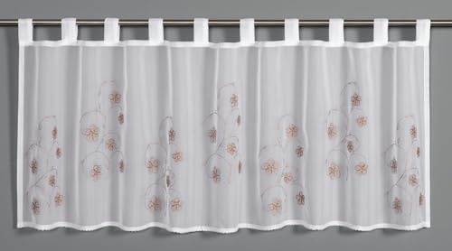 Sehlbach Cortina de bistró Voile Bordado Floral, Blanco, 135 x 45 cm Cortina Estilo bistró, Bordado Floral, Traslúcido, Decoración Sencilla, Certificado Oeko-Tex