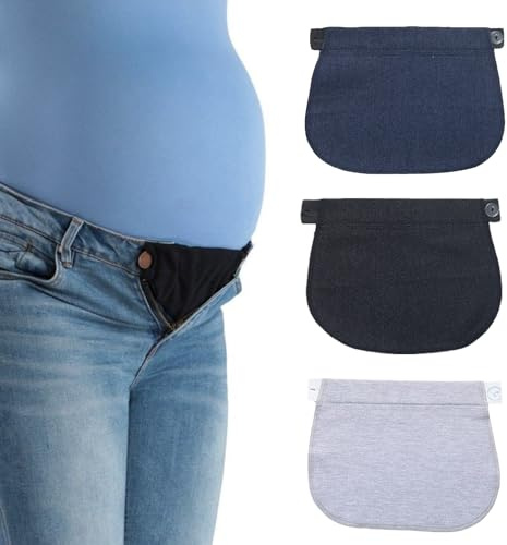 Estensione Pantaloni Gravidanza, 3 Pezzi Allargatore Pantaloni Gravidanza, Estensore Jeans Cintura Estensione Regolabile Comfort Fibbia Elastico Vita Extender (Blu Scuro, Nero, Grigio)