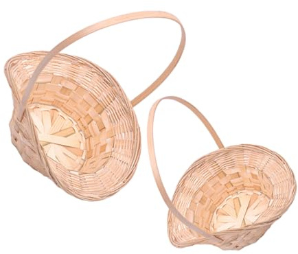 TOYANDONA 2piezas Cestas de Bambú Tejidas Mano para Flores con Asa Cesta Rústica para Almacenar Frutas y Dulces para Bodas Fiestas de Navidad y Decoración del Hogar