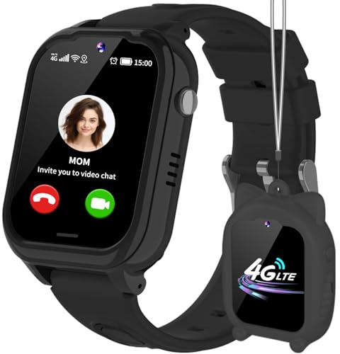 JUBUNRER 4G Smartklocka för Barn med GPS Tracker WiFi Videosamtal SOS Kalkylator Whatsapp Väckarklocka Spel Stegräknare Pedometer Vattentät Digital för Pojkar och Flickor i åldern
