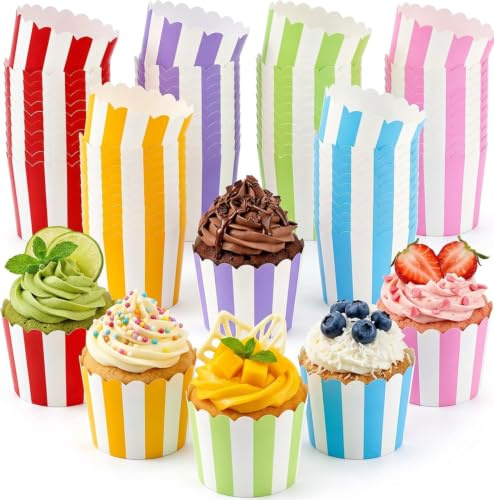 Mssushi Papel para Cupcakes, 168 Moldes Magdalenas Papel, moldes de papel para muffins, cupcakes para hornear, postres, fiestas, cumpleaños y bodas（6 rayas de colores）