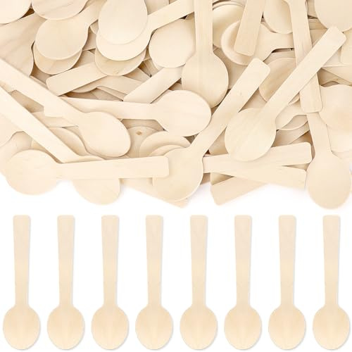 1500 Stück Einweg-Holzlöffel, 10 cm Klein Einweg Holzbesteck Set | Glatte Einweglöffel aus Holz für BBQ, Partys, Picknick, Dessert, Joghurt und Verkostungen
