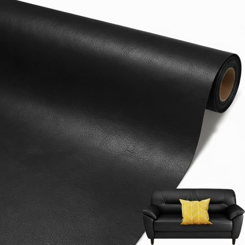 Parche de Cuero, 60 x 137cm, Cuero Adhesivo, Parches para Sofa Polipiel, Cuero Adhesivo para Tapizar, Parches de Cuero Adhesivos, para Sofá, Muebles y Chamarra, Asiento de Coche (Negro)