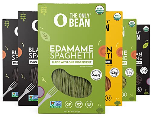 The Only Bean - Soy, Black Bean, and Edamame Spaghetti & Fettuccine - Gluten Free Pasta, Keto Low Carb Pasta Noodles, Protein Pasta, Organic Healthy Noodles, Vegan Pasta - 8 oz (6 Pack) (Variety Pack)
