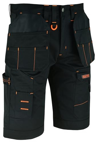 WrightFits Men Holster Work Shorts - Heavy Duty Safety Combat Cargo Summer Shorts - Multi Pockets - Triple Stitched - Durable Workwear Black 30 W