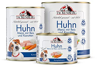 TACKENBERG Hühnchen mit Langkornreis & Karotten Nassfutter Dose für Hunde - Hundefutter in Premiumqualität, 12 x 200 g