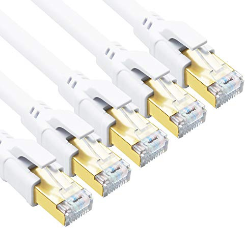 Yauhody CAT 8 Ethernet Cable 3m 5Pack, High Speed 40Gbps 2000MHz SFTP Internet Network LAN Wire Cables with Gold Plated RJ45 Connector for Router, Modem, PC, Switches, Hub, Laptop (3m, White-5PACK)