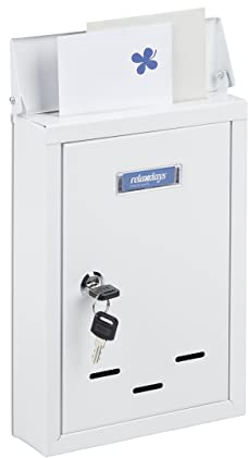 Relaxdays Briefkasten mit Namensschild aus Metall mit 2 Schlüsseln Postkasten schmal HxBxT: 30 5 x 21 x 7 cm weiß 10030685_49