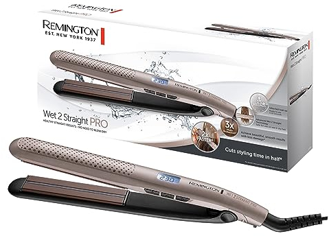 Remington Piastra per Capelli - Uso da bagnato e asciutto - Per asciugare e lisciare, Esclusivo sistema di ventilazione, sensore di umidità, display LCD, 140-230°C, Wet2Straight Pro S7970