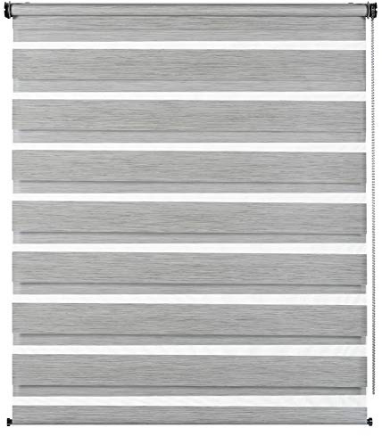 Gardinia Doppia Tenda a Rullo, Montaggio a Soffitto, a Parete o in Nicchia, con Catenella Laterale, Strisce Trasparenti e Opache, Matriale di Montaggio Incluso, Grigio, 50x180 cm