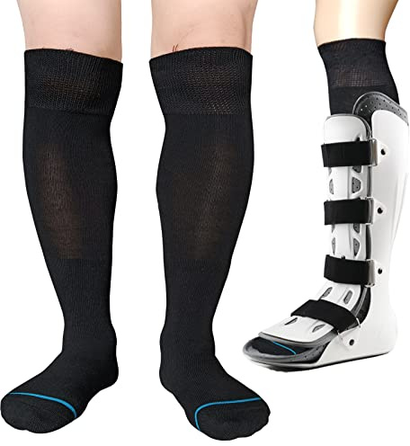 LORVVDE Walking Boot Socks Replacement Sock Liner for Orthopedic Boot Walker Brace, Cast Socks for Fracture Boot Surgical leg Cover Black 2 Pairs