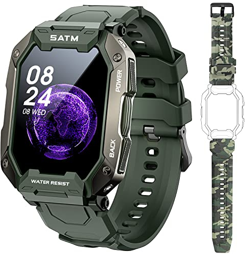Relojes inteligentes para hombres,reloj rastreador de actividad física con frecuencia cardíaca,monitoreo de oxígeno en sangre,3ATM, resistente al agua,pantalla táctil completa de 1,71 pulgadas (Verde)