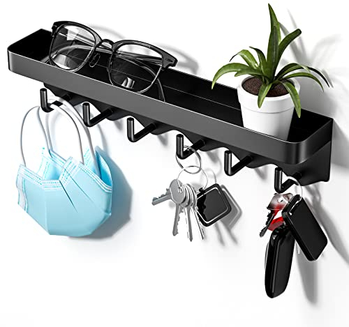 Newaner Schlüsselbrett mit Ablage und 6 Haken, Platzsparendes Tragbares Organizer Schlüsselablage, Schlüsselboard Ohne Bohren Wandmontage für Schlüssel Aufbewahrung an Eingang, Hängen Küchenbesteck