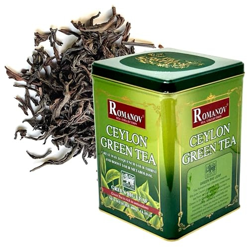Romanov Tea | Ceylon Green Tea | Green Big Leaf | 100% Pure | Additives Free | GMO Free | Gluten Free | Dairy Free | Sugar Free | 100% Natural | 400g (1)