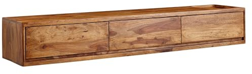 FineBuy Lowboard Hängend 160x35x25 cm Sheesham Massivholz, TV-Schrank | wandmontierte Fernsehkommode aus Echtholz, schwebender Fernsehtisch mit Stauraum, handgefertigtes Unikat