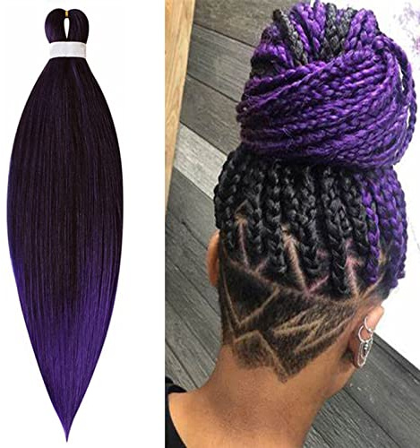 Cybelleza Extension per Treccine Africane Capelli Finti per Treccine EZ Pre Stretched Braiding Hair Pre Allungato Stirato Yaki Capelli Sintetici Lunghi Afro Trecce 1 Ciocca 65cm, Nero & Viola