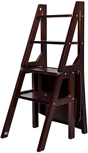 XHALERY Tabouret d'escalade d'intérieur, échelle à 4 marches transformant la Chaise de Dossier d'escabeau Pliable Escabeau Chaise d'escalier en Bois (Noyer foncé)